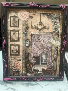 “The Haunted House of the Dark Rose” mixed media art piece